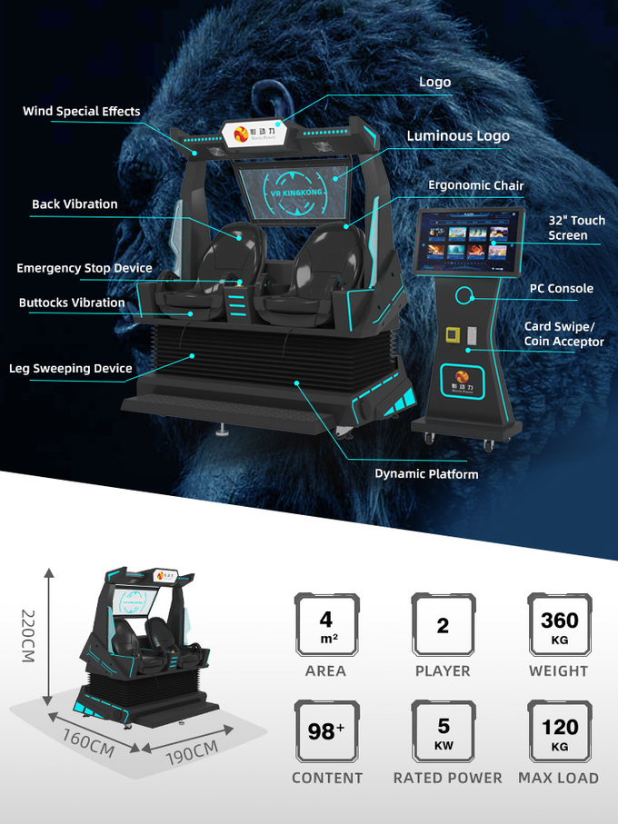 5.0KW 9d VR Cinema 2 Seats Roller Coaster Vr Chair Arcade 4d 8d Virtual Reality Simulator With Shooting 1