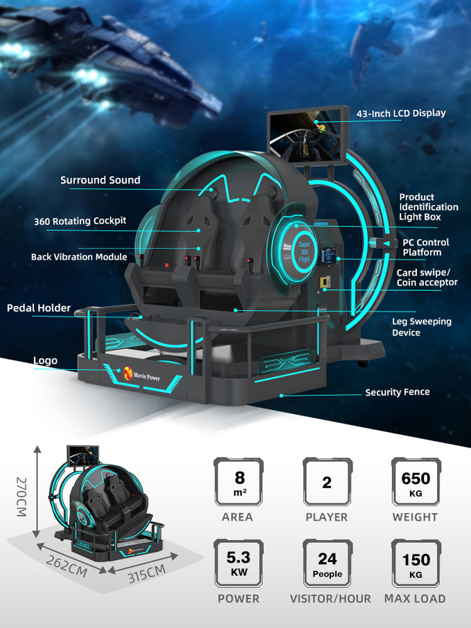 Smart Control VR 360 Flying Cinema 2 Seats 9D VR Roller Coaster Simulator 1