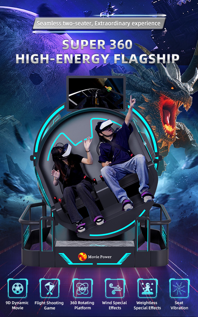 Smart Control VR 360 Flying Cinema 2 Seats 9D VR Roller Coaster Simulator 0