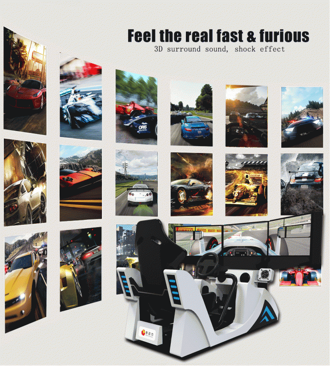 Indoor Arcade Racing Car Virtual Reality Simulator With 3 Screen 4KW 2