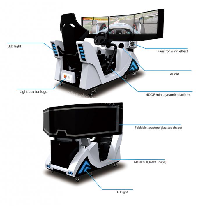 Indoor Arcade Racing Car Virtual Reality Simulator With 3 Screen 4KW 0