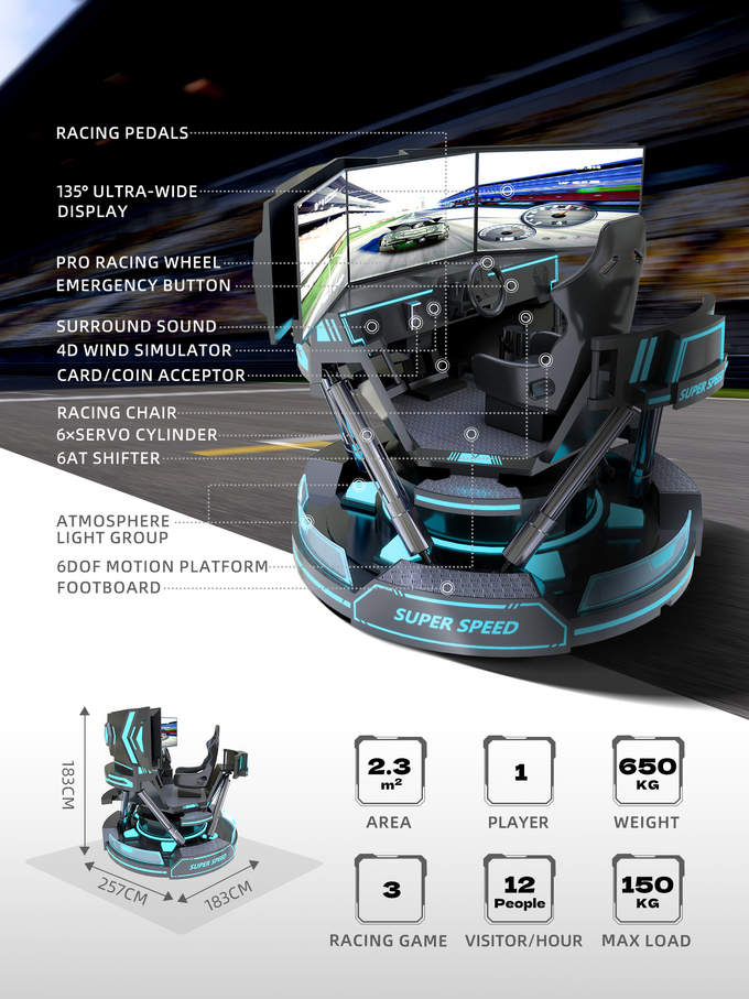 3 Screen Virtual Reality Simulator 6- Dof Black Car Racing Game Machine 5d Car Driving Arcade For Mall 1