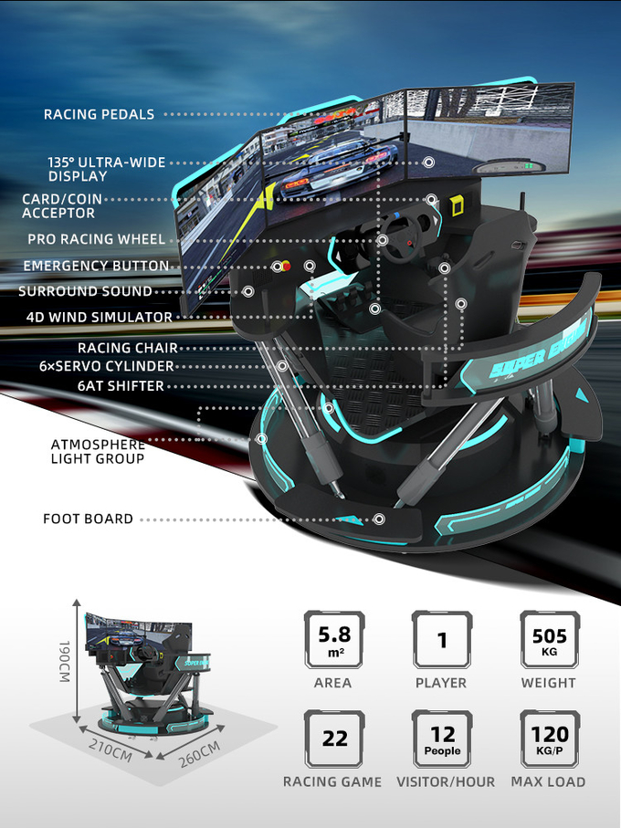 5.0KW F1 Car Racing Simulator Driving Game Machine 6 Dof Motion Platform With 3 Screen 1